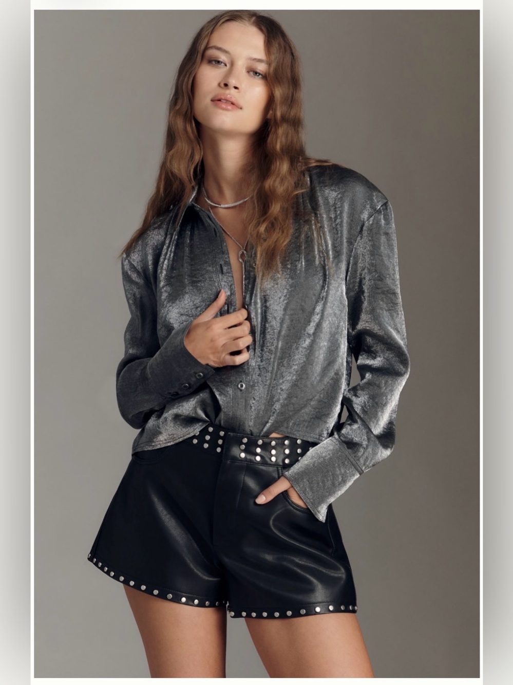 NWT Silvery Gray Velvet Button-Up Shirt - Women size S